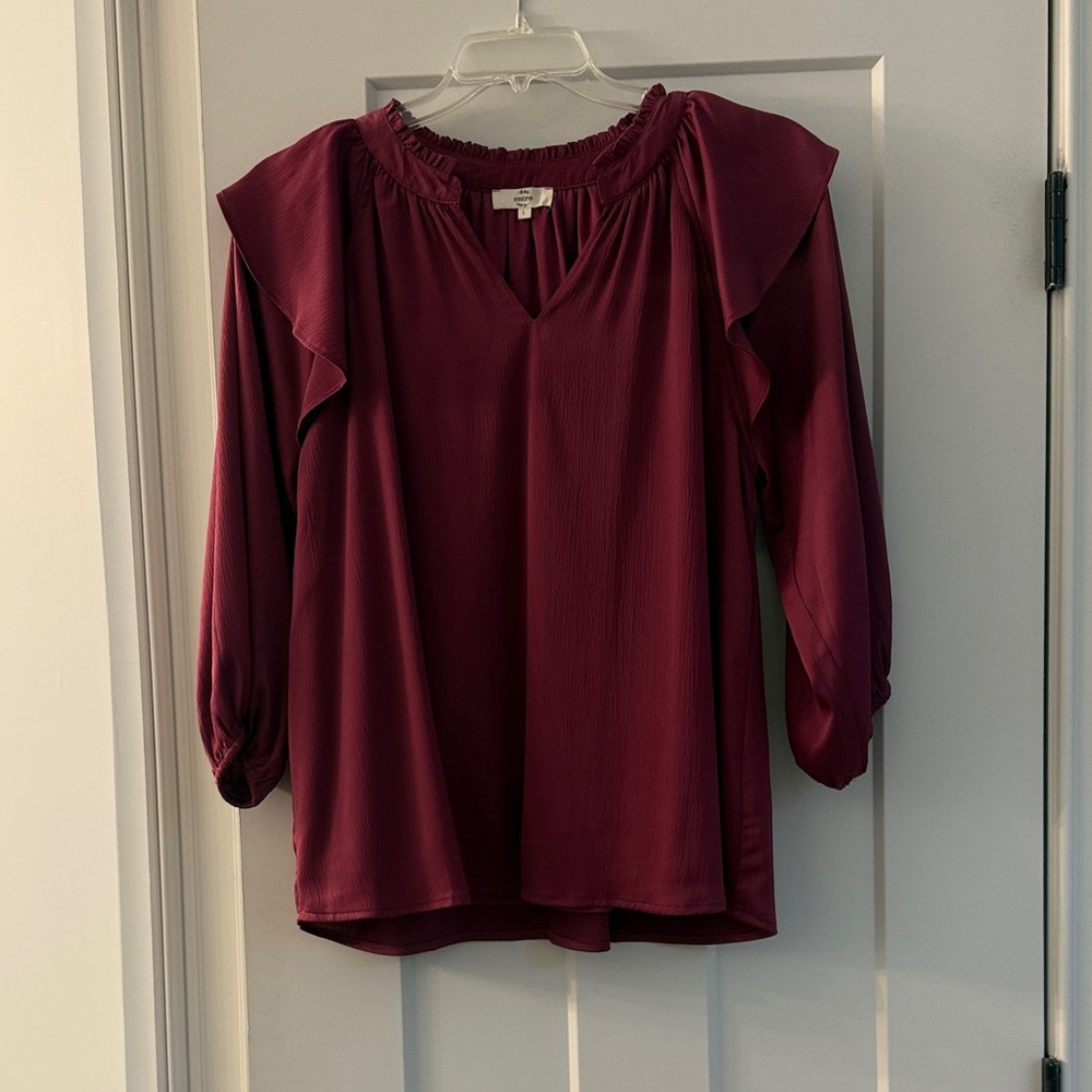 Entro Burgundy Ruffle Sleeve Blouse